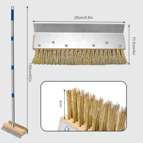 Pizza Oven Brush, Brass Wire Brushes with Scraper and Detachable 60.2inches Long Handle for Commercial Pizzaoven Cleaning, Kitchens Cleaning Brush for Restaurants, BBQ Shelf, Fireplace
