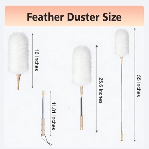 Lambswool Duster Extendable 22–55 Inch Natural Wool Duster with Flexible Head for Ceilings Furniture Blinds Electronics Washable Reusable White - color: White