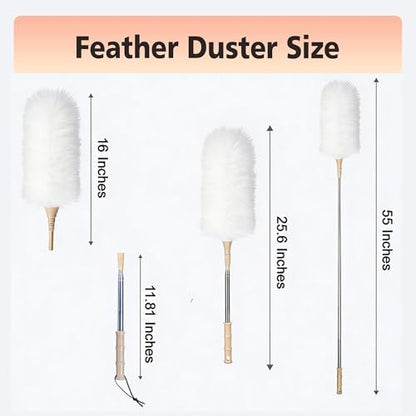 Lambswool Duster Extendable 22–55 Inch Natural Wool Duster with Flexible Head for Ceilings Furniture Blinds Electronics Washable Reusable White - color: White