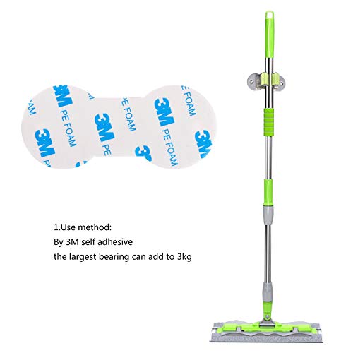Stainless Steel Mop and Broom Holder, Dual-Purpose Wall Mounted Mop Broom Organizer with 2 Pcs 3M Self Adhesive and Double Screws,Bathroom Kitchen Organizer Rack with Spring Clip Design