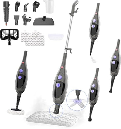 12 in 1 Steam Mop,Detachable Handheld Steam Cleaner for Hardwood Floors, Tile, Carpet, Clothes, Windows & Furniture, Lightweight Floor Steamer with 15S Fast Heat-Up & Adjustable Steam
