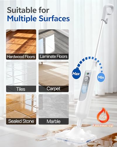 F2 Steam Mop,12-in-1 Handheld Steam Cleaner,Powerful Detachable Steam Mop for Floor Cleaning,360ML Tank,15FT Power Cable,Scrubbing Steam Cleaner for Home,Hardwood,Tile,Grout,Furniture-White