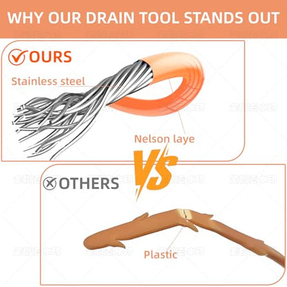 32 Inch Snake Hair Drain Clog Remover, Anti-Break Metal with Nylon Coating Drain Hair Removal Tool, Long Flexible Augers Cleaning Tools for Shower, Kitchen Bathtub, Bathroom, Toilet