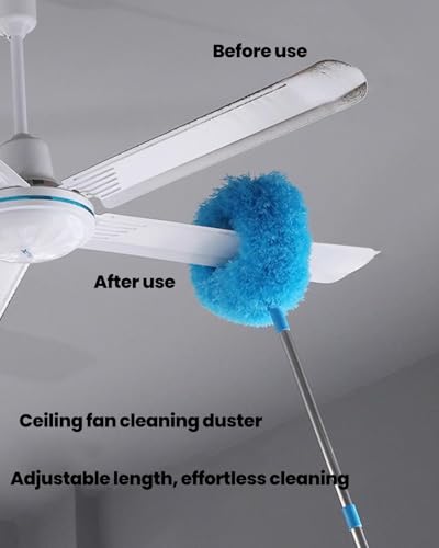 1PC Microfiber Ceiling Fan & Wall Cleaner Duster – Reusable Cleaning Tool for Blades, Windows, Glass & Furniture (Blue) - color: Blue