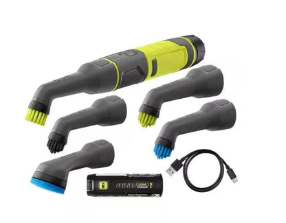 FVG52K-A95SMG02 Fits for Ryobi USB Lithium Cordless Compact Detail Scrubber Kit w/ 2Ah Battery, Charging Cable, & 2PC Soft/Medium Grout Bristle Brush