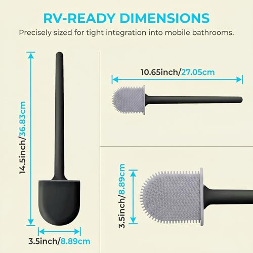 RV Silicone Toilet Brush with Holder, Drill-Free Wall Mounted Toilet Bowl Cleaner, Anti-Drip Anti-Roll Compact Brush for RV Camper & Small Bathroom - color: Black