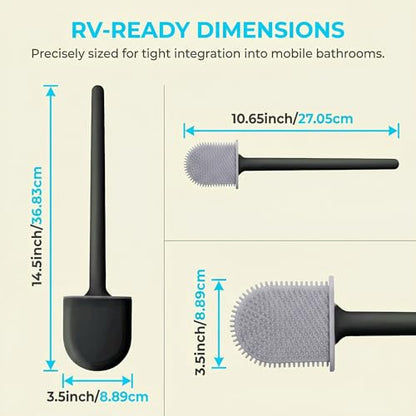RV Silicone Toilet Brush with Holder, Drill-Free Wall Mounted Toilet Bowl Cleaner, Anti-Drip Anti-Roll Compact Brush for RV Camper & Small Bathroom - color: Black