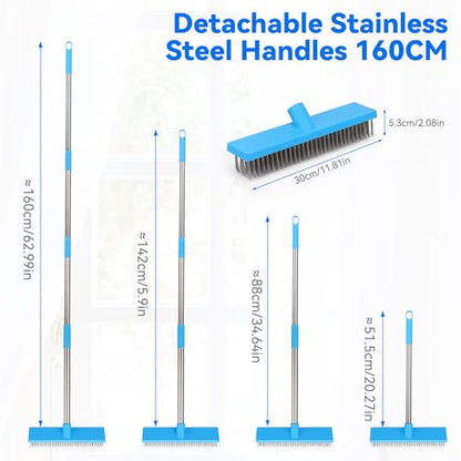 Heavy Duty Wire Broom with 70.8" Telescopic Handle: Stainless Steel Outdoor Broom for Cleaning Moss Concrete Floors Grout Gardens Patio Deck Concrete Garage - color: Blue- 70.8 Inch