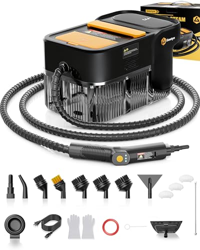 Gautye Steam Cleaner, 3 Level Adjustable Handle with 18 Accessories, Black | 10s Heat Up, 2.11 Quarts Tank, Handle Steam Cleaner for Home, Steamer for Cleaning for Kitchen, Grout, Dirt, Tile, Floor, Car
