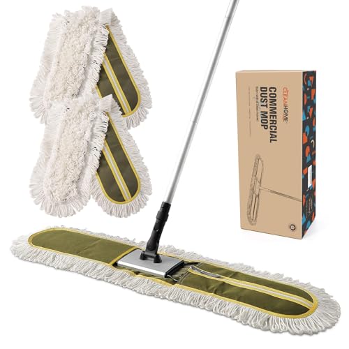 CLEANHOME 36" Commercial Dust Mops for Floor Cleaning Heavy Duty Floor Duster Mop with Long Handle Hotel Gym Household Cleaning Supplies for Hardwood, Tiles, Marble Floors (Green) - color: Green