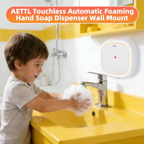 Automatic Foam Soap Dispenser Touchless Wall Mounted, USB-C Rechargeable with Smart Screen Temperature Display & Ambient Light, 7 Adjustable Levels, 16.9 oz for Kitchen Bathroom Commercial,White - color: Ae-002-w