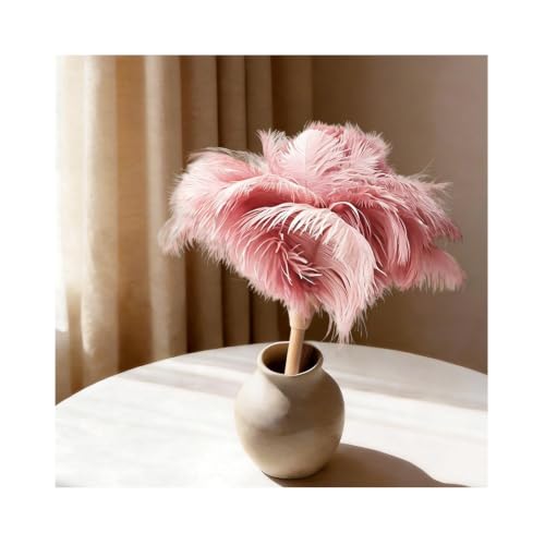 NCEDN Pink Ostrich Feather Duster 32cm – Soft Feather Duster with Wooden Handle for Keyboard, Blinds, Ceiling Fan & Furniture Cleaning - color: Pink