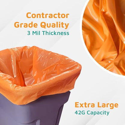 PlasticMill Contractor Bags Heavy Duty - Commercial, Industrial Garbage Bags - Orange Construction Trash Bags - Outdoor, Garden Trash Bags, 42-Gallon, 3 Mil, 33"x48" (50-Count)
