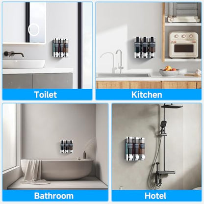 Shampoo and Conditioner Dispenser,GlintGath Shower Dispenser 3 Chamber No Drill Shampoo Dispenser for Shower Wall Mounted Shower Soap Dispenser for Bathroom Hotel,3 * 300ML,Chrome - color: Chrome 3 Chamber