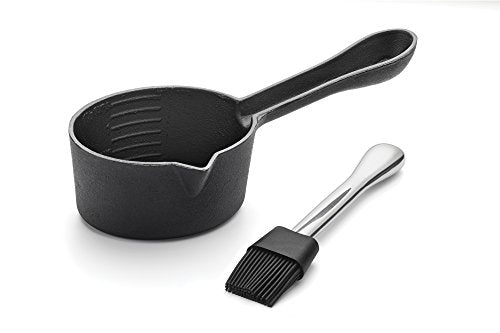 Outset Basting Pot and Brush, Cast Iron Pan and Sauce Brush - size: 3.75" Cast Iron