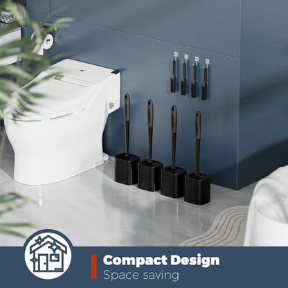Holaloha Toilet Brush, 4 Pack Toilet Brush and Holder Set Bathroom Accessories, Toilet Bowl Brush and Holder with 4 Crevice Brush for Bathroom, Toilet Scrubber Brush, Black - color: Black