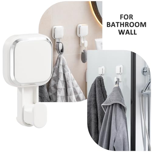 LEVERLOC Suction Cup Hooks for Inside Shower 4 Pack, Versatile Powerful Vacuum Suction Shower Holders for Towel, Loofah, Clothes, Damage Free Wall Hanging Bathroom Hooks, Easy to Install, White - color: White Hook, Square