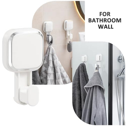 LEVERLOC Suction Cup Hooks for Inside Shower 4 Pack, Versatile Powerful Vacuum Suction Shower Holders for Towel, Loofah, Clothes, Damage Free Wall Hanging Bathroom Hooks, Easy to Install, White - color: White Hook, Square