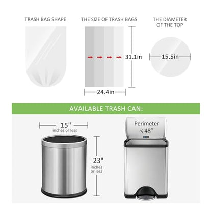 13 Gallon 150 Counts (fit 12-15 Gal) Strong Tall Kitchen Trash Bags Garbage Bags by RayPard, fit 50 Liter Waste Basket, Clear Trash Bags Can Liners for Home Office Bathroom Bedroom - style: 150-13 Gallon-Clear