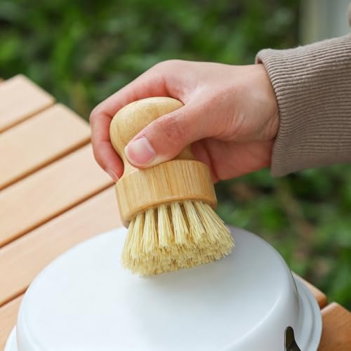 Bamboo Dish Brush, Natural Dish Scrub Brush for Kitchen, Wooden Dish Scrubber, Dish Washing Brush for Dishes, Pots, Pans, Sink Cleaning