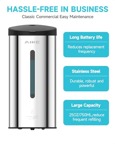 AIKE Automatic Wall Mount Liquid Soap Dispenser, Commercial Stainless Steel with 25oz Large Capacity Save Time Effort and Cost,Model AK1205 (Polished) - color: Polished Stainless Steel