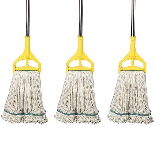 OFO Loop-End String Wet Mop, Heavy Duty Commercial Industrial Mop, 67 inch Stainless Steel Pole,3- Pack