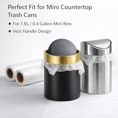 Mini Trash Bags 1.6 Liter/0.4 Gal- 200 Count Tiny Clear Trash Can Liners for Countertop, Desktop, Makeup & Kitchen Scrap Bags | Leakproof Small Plastic Bags with Handles