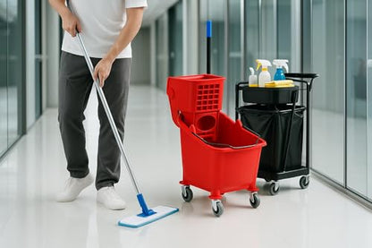 Red 35-Quart Commercial Mop Bucket with Side-Press Wringer – Heavy-Duty Cleaning System for Restaurants, Hotels, Schools, Offices, and Industrial Floor Maintenance - color: Red