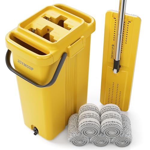 JOYMOOP Industrial Mop and Bucket Set, 17.7-inch Dust Mops for Floor Cleaning, Flat Mop Bucket with Wringer, Include 5 Reusable Microfiber Mop Pads - Yellow - size: 17.7" Mop-head - 60" Mop+5 Mop Pads