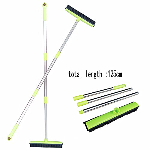 ASkinds Carpet Hair Removal Broom with Squeegee, Rubber Floor Broom, Adjustable Long Handle 49" Length for Pet Cat Dog Hair, Carpet Hardwood Tile Windows Clean, Water Resistant, Green