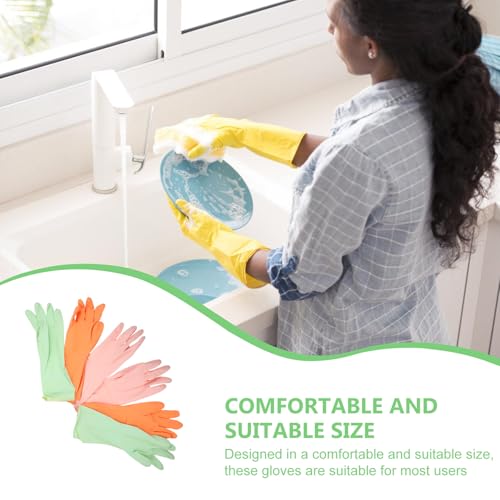 SUPVOX Reusable Latex Kitchen Dishwashing Gloves Non-slip Medium Size Household Cleaning Gloves 3 Pairs Colorful Set for Dish Cleaning and Food Prep