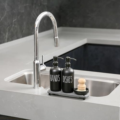 MOMEEMO Matte Black Soap Dispenser Set Comes with Stainless Steel Pumps, Instant Dry Tray, and Dish Scrub Brush, Suitable for Matte Black Kitchen Accessories. (Black) - color: Black1