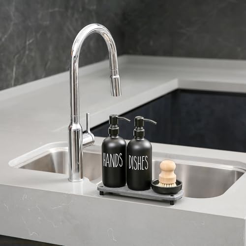 MOMEEMO Matte Black Soap Dispenser Set Comes with Stainless Steel Pumps, Instant Dry Tray, and Dish Scrub Brush, Suitable for Matte Black Kitchen Accessories. (Black) - color: Black1