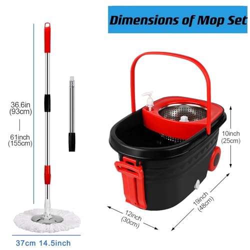 Spin Mop and Bucket with Wringer Set, 360° Rotating Head Mop Bucket System with 3 Microfiber Mop Refills Wet and Dry Suitable for Office and Home Use, Green (Black) - color: Black