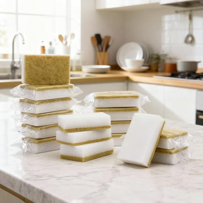 Tioncy 100 Pcs Individually Wrapped Sponges Kitchen Bulk Brown Dish Non Scratch Scrub Sponges Dual Sided Cleaning Dish Scrubber for Washing Dishes, Pots, Pans, Sinks, Stoves, Appliances, Car, Bike - color: Brown White