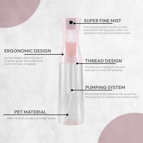 Spray Bottle Mister for Hair - Continuous Mister, Fine Water Mist, Trusted by Professional Salons & Barbers, 10.1oz - Clear Bottle (Light Pink) - color: Light Pink