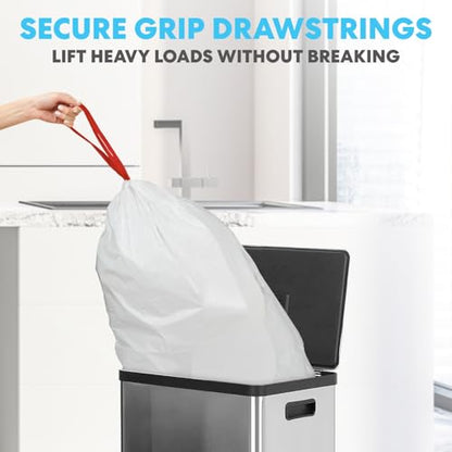 Simpli-Magic 13 Gallon Drawstring Trash Bags, Code B, 120 Pack – Tall Kitchen Garbage Bags, Custom Made with Premium Materials (White) - size: 120 Count (Pack of 1)