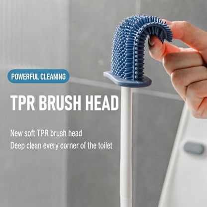 Silicone Toilet Brush Set with Holder,Wall Mounted for Bathroom RV Camper Home,Space-Saving & Hygienic Cleaning Tool,Easy to Install,Blue