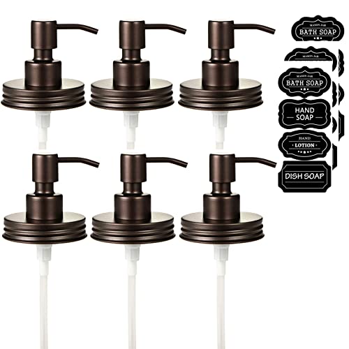 Amolliar Mason Jar Liquid Soap Dispenser Lid, 304 Stainless Steel Pump Lid for 16oz Regular Mouth Mason Jar, Rustic Farmhouse Decor, Hand Soap, Dish Soap, Lotion Soap, Bronze 6Pack, Extra 3 Long Tubes - color: Bronze, size: 6 Pack