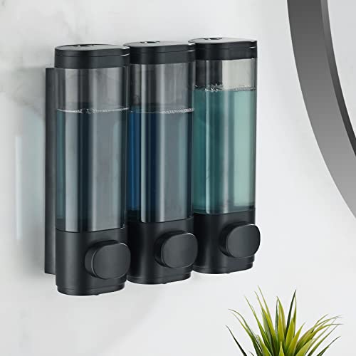 Pollock Shampoo and Conditioner Dispenser Wall Mounted, Shower Soap Dispenser 2 Chamber No Drill, Shampoo Dispenser for Shower, Body Wash Dispenser for Bathroom, Large Capacity, (Black 3 Chamber) - color: Black 3 Chamber