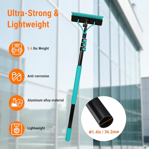 Water Fed Pole Kit, 12FT Solar Panel Cleaning Pole with Extendable Handle, 180° Rotatable Brush Head & 65.6FT Hose, Household & Outdoor Window Cleaner Tool for Caravan Solar Panel Deck - size: 12FT