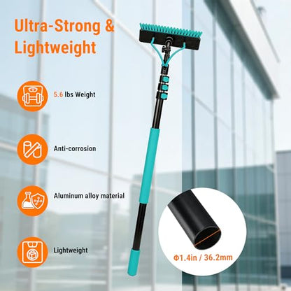 Water Fed Pole Kit, 12FT Solar Panel Cleaning Pole with Extendable Handle, 180° Rotatable Brush Head & 65.6FT Hose, Household & Outdoor Window Cleaner Tool for Caravan Solar Panel Deck - size: 12FT