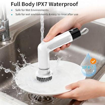 Electric Dish Scrubber, Mini Cordless Kitchen Cleaning Brush with 4 Replaceable Heads, 20W High-Torque Dual Speed, IPX7 Waterproof LED Display 90-120 Mins Runtime (ECB-S3) - size: S3 Mini