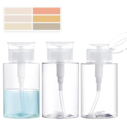 3 Pack Push Down Pump Dispenser, Empty Pump Bottle Dispenser with DlY Lables for Nail Polish, Makeup Remover, Alcohol, Facial Toner 5.1oz/150ML - size: 150ml/cc-3pcs