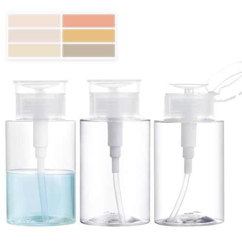 3 Pack Push Down Pump Dispenser, Empty Pump Bottle Dispenser with DlY Lables for Nail Polish, Makeup Remover, Alcohol, Facial Toner 5.1oz/150ML - size: 150ml/cc-3pcs