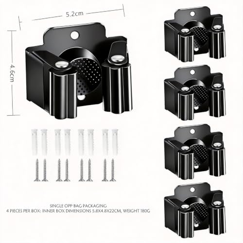 4 Pcs Broom Holder Wall Mount, Broom Hanger Mop Holder Rack Handle for Kitchen Laundry Garden Tool Organizer
