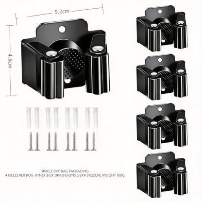 4 Pcs Broom Holder Wall Mount, Broom Hanger Mop Holder Rack Handle for Kitchen Laundry Garden Tool Organizer