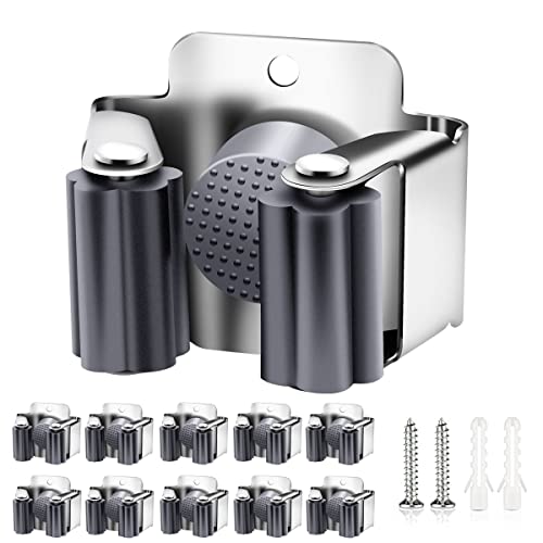 Verdenu 10 Pack Broom Holder Wall Mount, Mop and Broom Holder Wall Mount, Stainless Steel Command Broom Holder with Screws, Garden Tool Storage Organizer for Kitchen, Home, Bathroom, Garage, Grey - color: Grey, size: 10 Pack