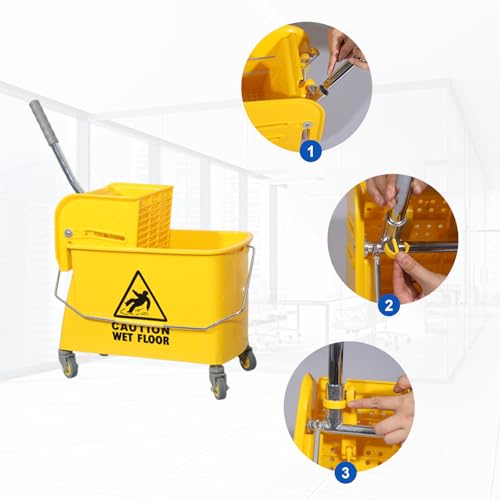 Midoneat Mop Bucket with Wringer, 22 Qt (5.5 Gallon), Handle, Wheels,Floor Cleaning, 16.5" L x 10.6" W x 26.4" H, Yellow,Add One Cotton Mop - size: 22