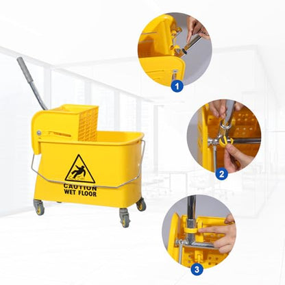 Midoneat Mop Bucket with Wringer, 22 Qt (5.5 Gallon), Handle, Wheels,Floor Cleaning, 16.5" L x 10.6" W x 26.4" H, Yellow,Add One Cotton Mop - size: 22